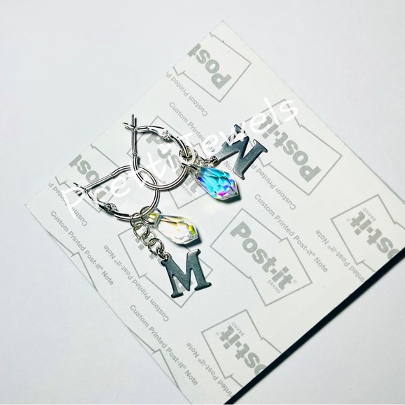 Personalizeable AB Teardrop Initial Letter Hoop Earrings - Picture 2 of 12